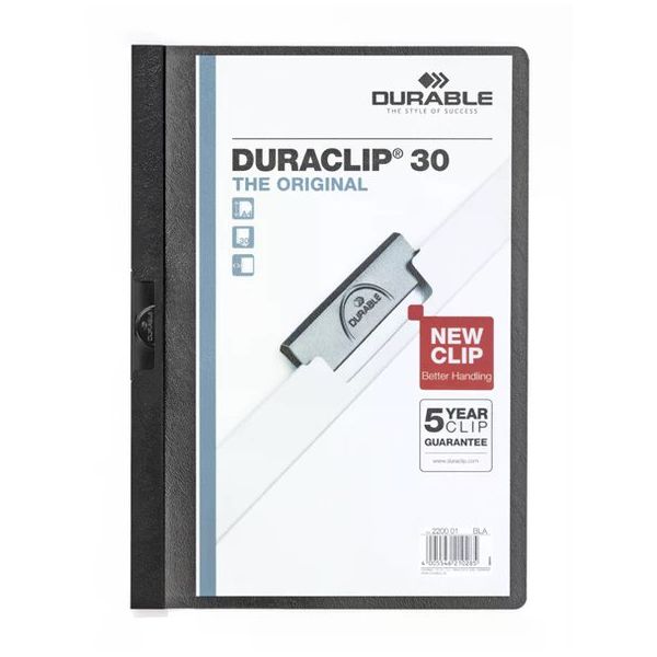 Durable 2200 Dura Clip Ortadan Klipsli 30 SY A4 Siyah Sıkıştırmalı Dosya