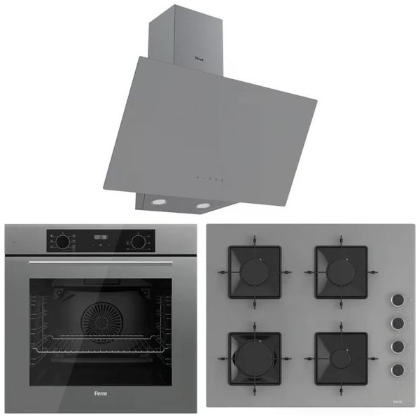 Ferre Flowart QBL63CPR - SS208 - D079 Gri 3'lü Ankastre Set