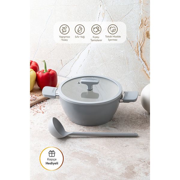 Emsan Swiss Cyrstal RS Gri 24 cm Derin Tencere