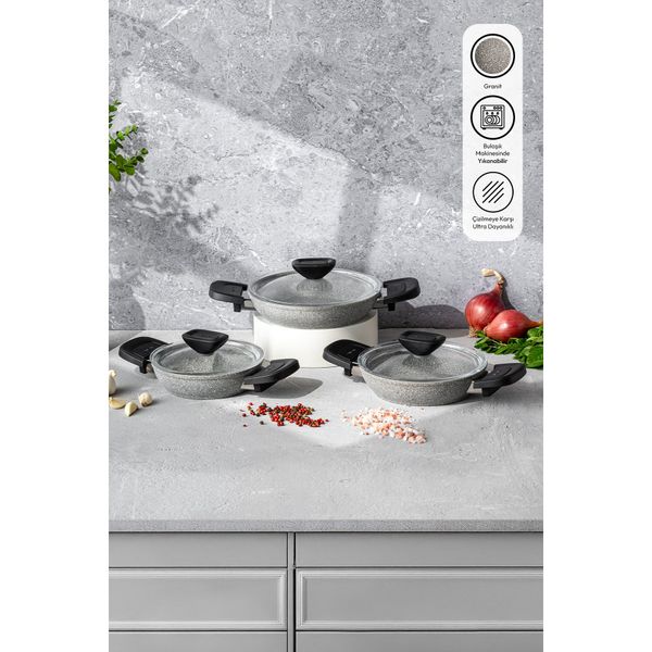Emsan Fortis Gri Granit 6 Parça Sahan Set