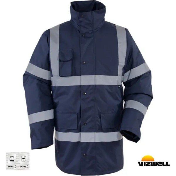 Vizwell VWJK01/N 300D Oxford Lacivert Reflektörlü İçi Kapitoneli Parka Mont