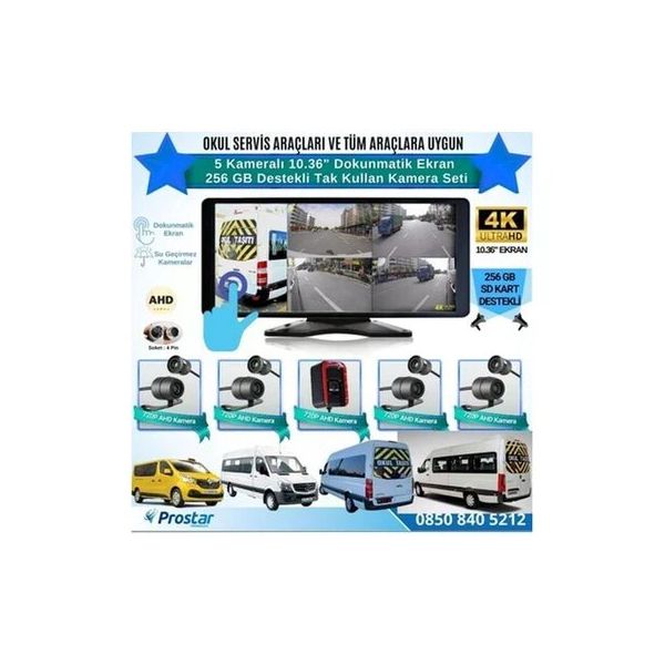 Navistar Servisler İçin 5 Kameralı 10.36 Dokunmatik Kayıtlı Ekranlı 256 GB SD Kart Destekli Araç Kamera Seti