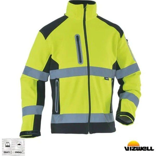 Vizwell VWJK177 Sarı Softshell Reflektörlü İki Renkli Mont