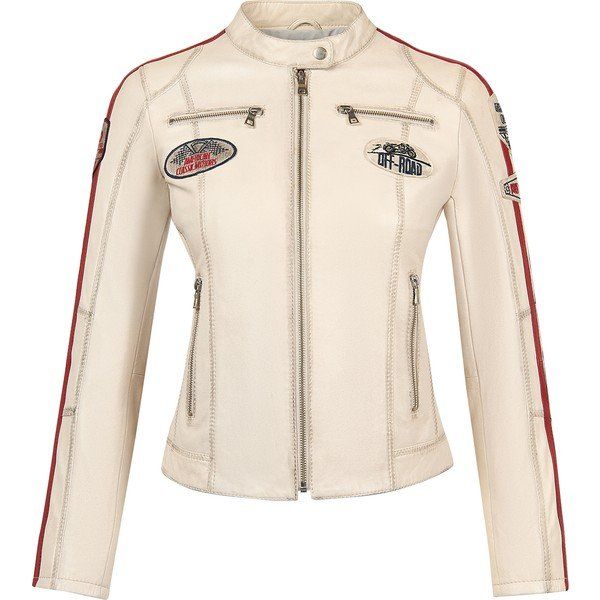 Derimod 25SGM589851 Ladyracer Kadın Beyaz Armalı Slim-Fit Deri Ceket