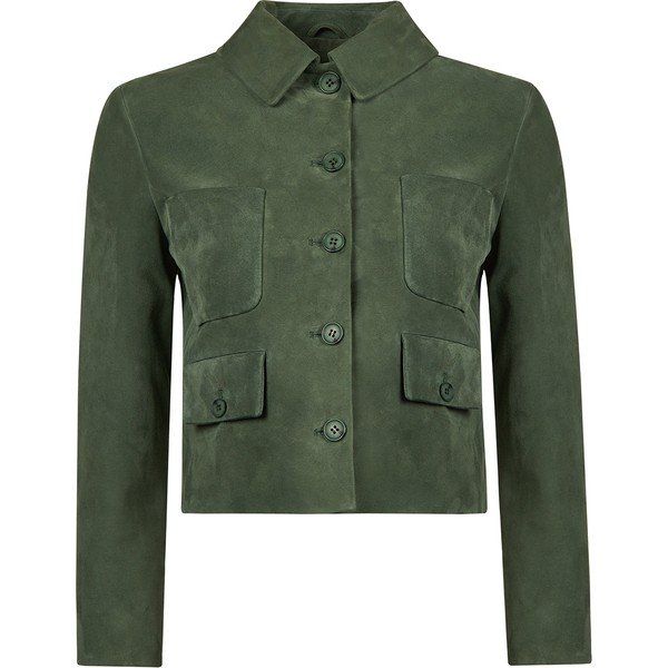 Derimod 26SGD565010 Cassandra Kadın Yeşil Slim-Fit Süet Deri Ceket