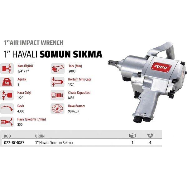 Rico 022-RC4087 1-Havalı Somun Sıkma Tabancası