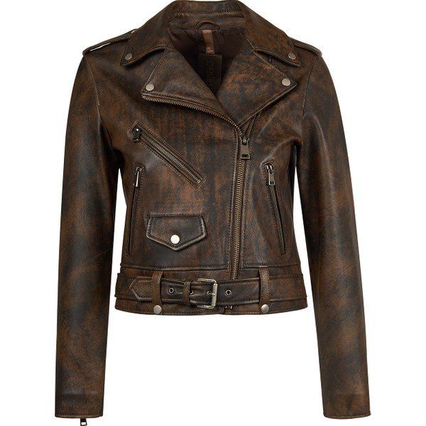 Derimod 26SGD5983VD Newage Kadın Kahverengi Slim-Fit Biker Deri Ceket