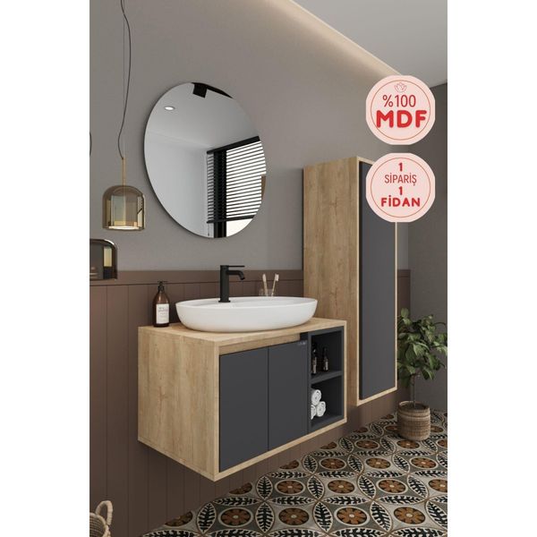Balneom Gül 70 cm Aynalı Lavabo Banyo Dolabı