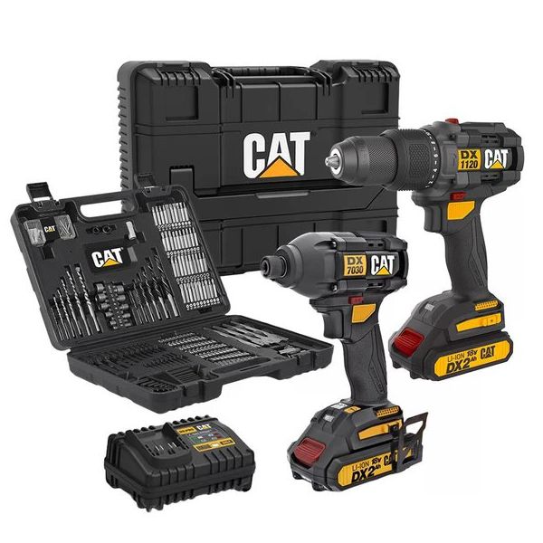 Cat DXK201 18 Volt 2 Ah Li-İon Çift Akülü Kömürsüz Şarjlı Darbeli Matkap + DX7030 + DA01903 Kombo Set