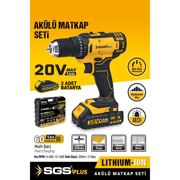 SGS 5249 20 V 2x1.5 Ah Akülü Matkap