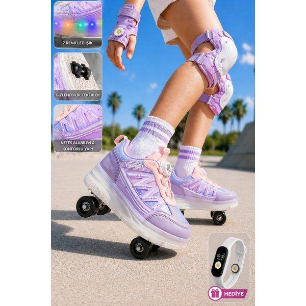 Muggo Skate Işıklı Tekerlekli Lila Çocuk Patenli Ayakkabı