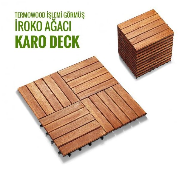Sunsoe İroko Ağacı Balkon Karo Deck 30x30 cm 10 Adet Bahçe Ahşap Yer Döşemesi