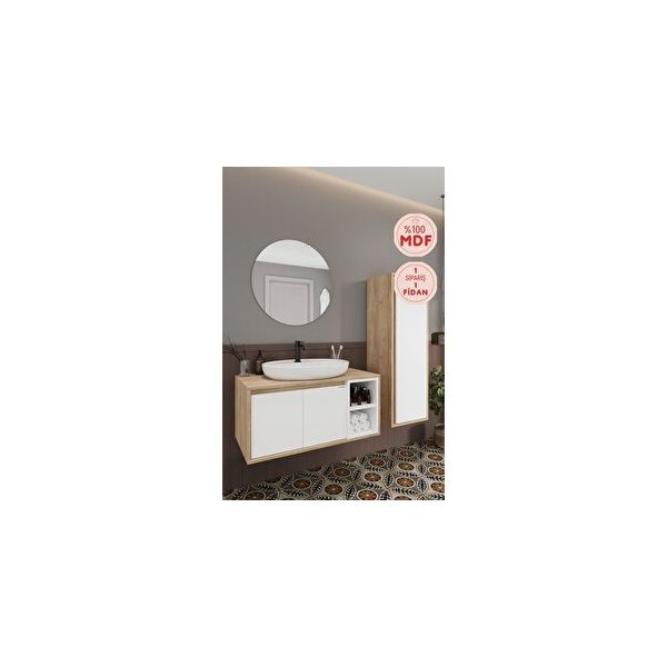 Balneom Gül 90 cm Aynalı Lavabo Banyo Dolabı
