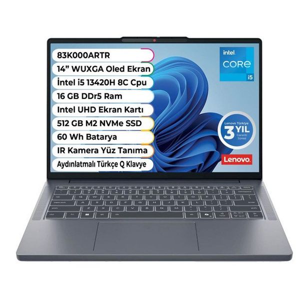 Lenovo IdeaPad Slim 3 14IRH10 83K000ARTR i5-13420H 16GB RAM 512GB SSD FreeDOS 14 inç Laptop