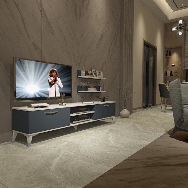 Decoraktiv Eko 4 Mdf Dvd Silver Beyaz Antrasit Tv Sehpa Ünitesi