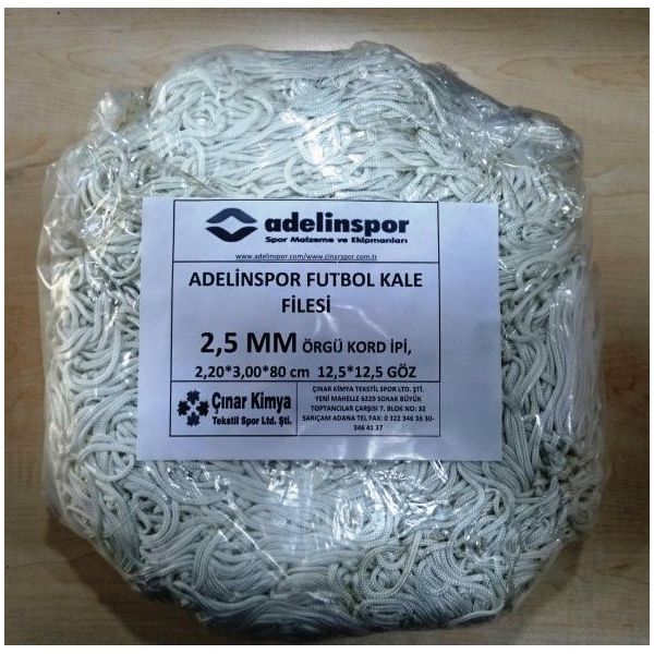 Adelinspor 2,5 mm Kord İp 3,2x2,20x0,8 m Futbol Kale Filesi