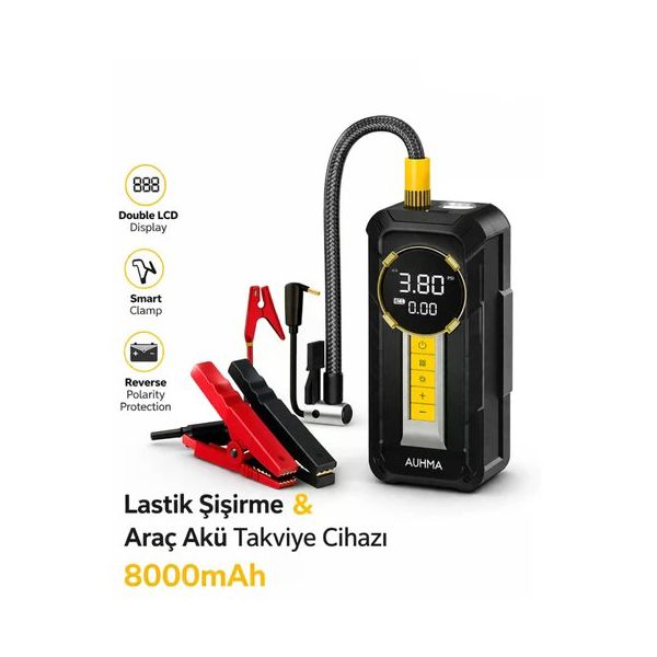 Auhma A8899 80000mAh Powerbank 150 PSI 1000A LED Fener Akü Takviye Cihazı Hava Kompresörü
