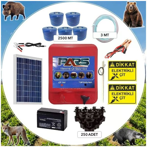 Pars 2500 Demir Direk İz Elektrikli Çit Ayı-Domuz Kovucu Eco Set