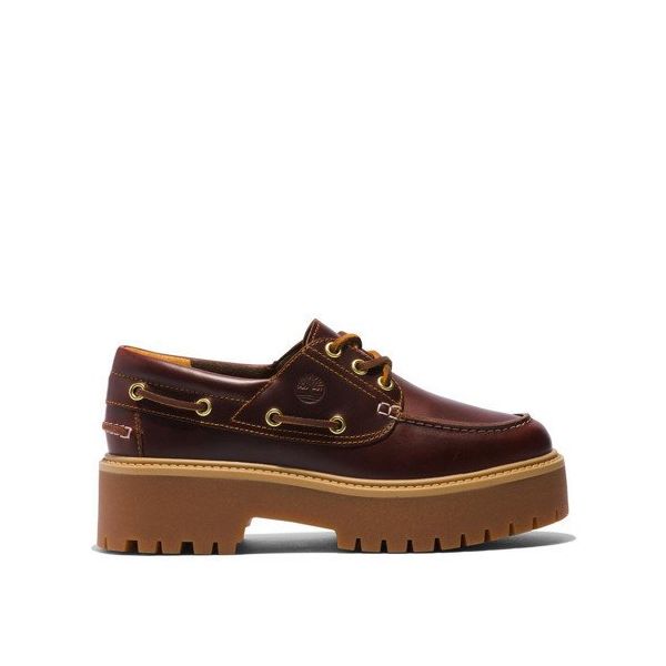 Timberland Stone Street 3 Eye TB0A2QDMD571 Rootbeer Kahverengi Deri Kadın Tekne Ayakkabısı