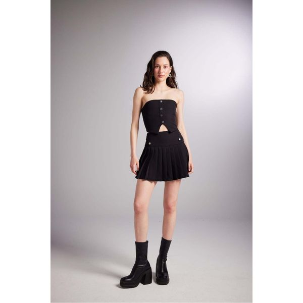 Holly Lolly HLSS24-00009 Devon Pilili Siyah Mini Şort Etek