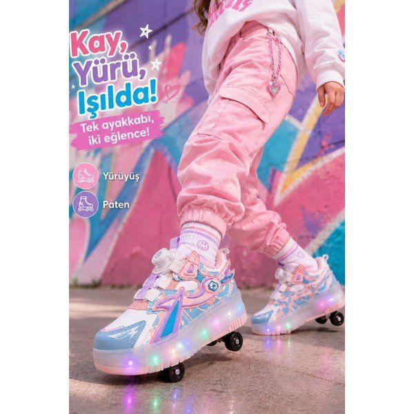 Muggo Pato Pudra Çocuk Işıklı Patenli Tekerlekli Sneaker Spor Ayakkabı