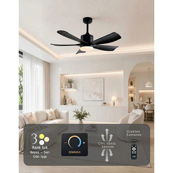 Hoogar German 105 cm 5 Kanatlı Black Tavan Vantilatörü