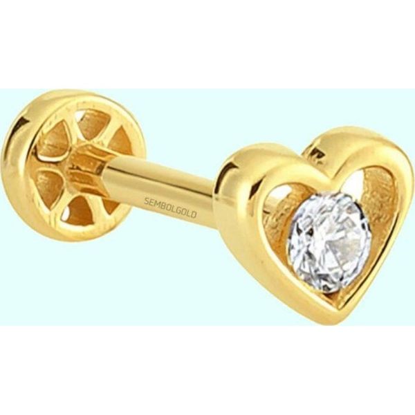 Sembol Gold 14 Ayar Altın Kalp Tektaş Tragus Piercing