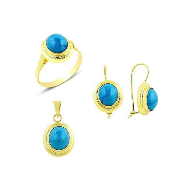 Bilezikhane Firuze taşlı üçlü set 7.45 Gram 14 Ayar Altın