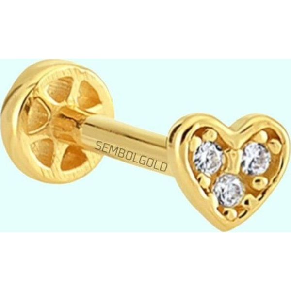 Sembol Gold 14 Ayar Altın Üçtaş Kalp Tragus Piercing