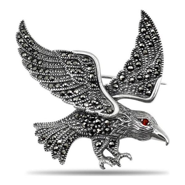 Aykat BRS-165 Markazit Taşlı Kartal Modeli Yaka İğnesi Gümüş 925 Ayar Broş