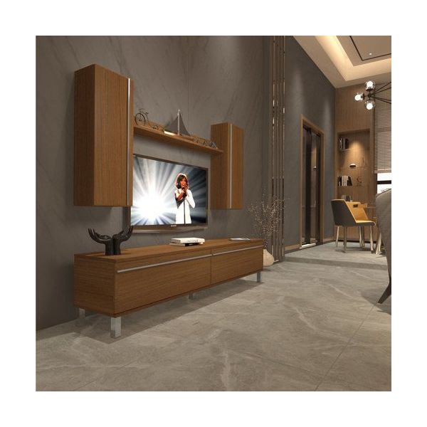 Decoraktiv Eko 7 MDF STD Krom Ayaklı Naturel Ceviz Tv Ünitesi