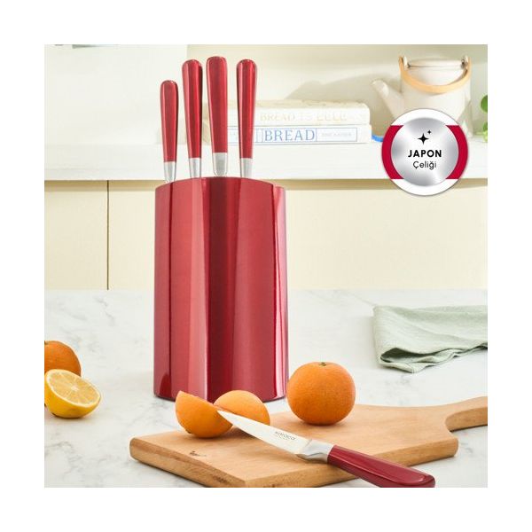 Karaca Samuray Flash Red Japon Çeliği Kırmızı 6 Parça Bıçak Seti