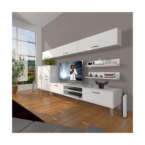 Decoraktiv Eko 8 SLM DVD Krom Ayaklı Parlak Beyaz Tv Ünitesi