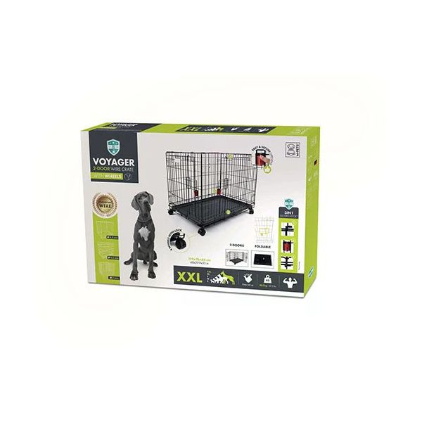 M-Pets Voyager Tekerlekli 2 Kapılı 122x76x84 cm XXL Siyah Köpek Kafesi
