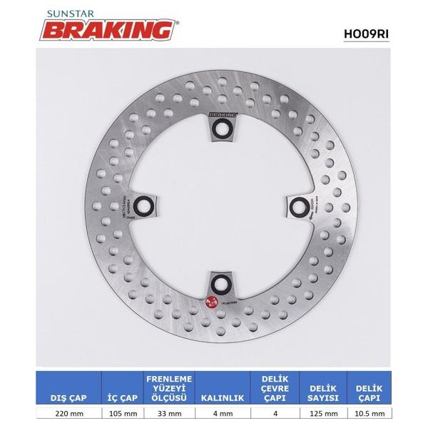 Braking Honda CRF 250L CBR 125 2017-2024 Yuvarlak Arka Fren Diski