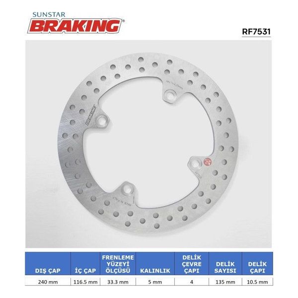 Honda Braking Honda CBF 500-600-1000 X-ADV 750 CBR 600 F Yuvarlak 2017-2025 Arka Fren Diski