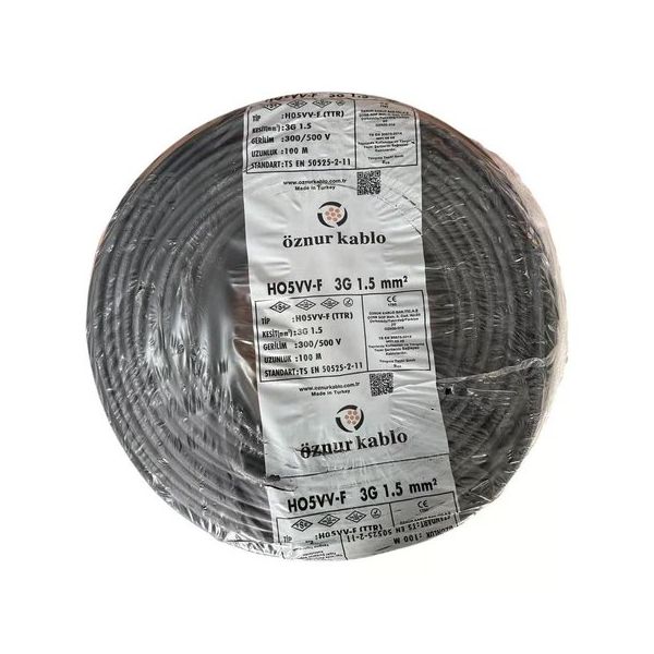 Öznur H05VV-F 100 mt 3x1.5 mm Siyah Ttr Çok Telli Kablo