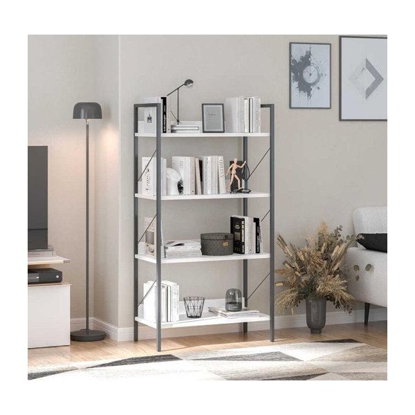 Adore Mobilya Profile Diamond Beyaz Siyah 73x136x35 cm 4 Raflı Kitaplık