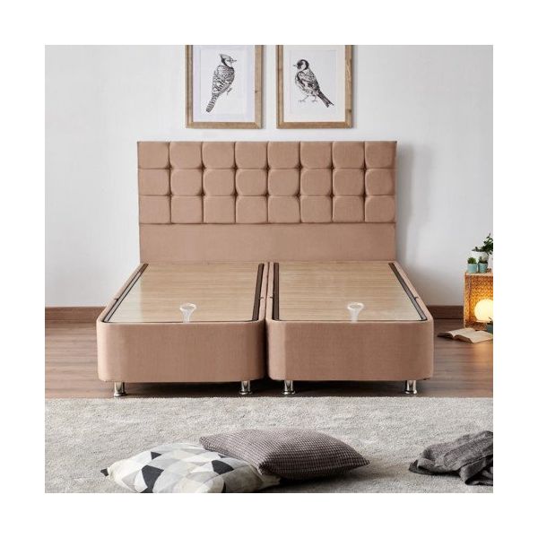 Niron Rama 150x200 cm Soho Kumaş Çift Kişilik Sütlü Kahve Kumaş Baza ve Başlığı