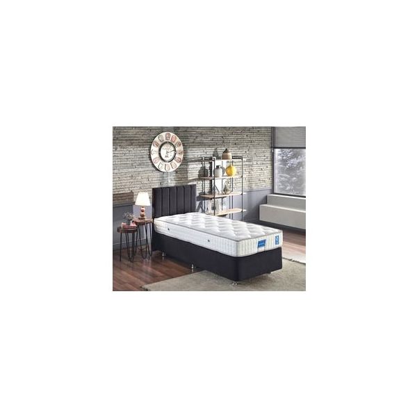 Niron Juliette 80x180 cm Tek Kişilik Yatak Siyah Kumaş Lüks Baza Başlık Takımı