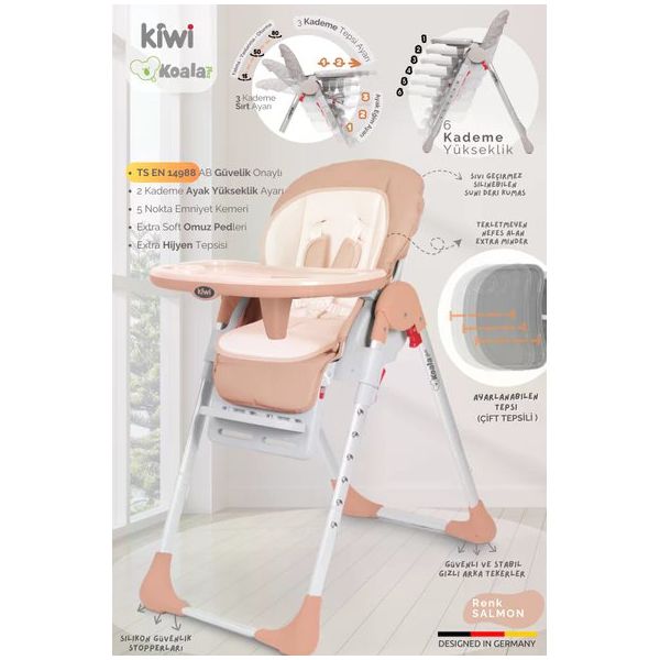 Kiwi Koala All In One Somon Katlanır Tekerlekli Mama Sandalyesi