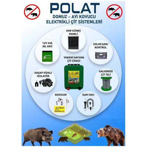 Polat Pro 1000 mt 10-15 Dönüm Güneş Panelli Elektrikli Çit