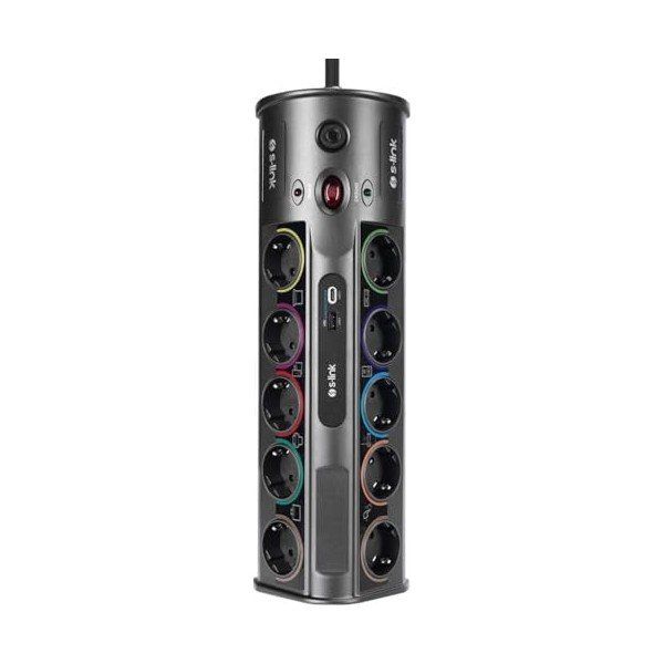 S-Link Swapp SP10AF Gri 3m 1860 Joule 1.5 mm 1 USB 1 Type-C 2.1A 5V 16A 250V 3680W 10'lu Akım Korumalı Priz