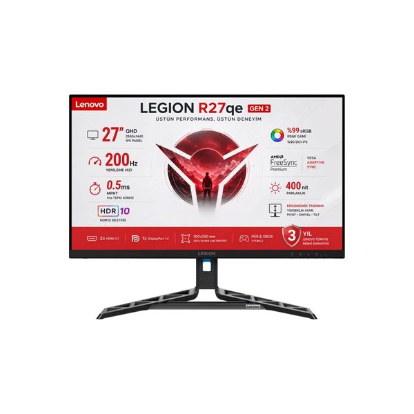 Lenovo Legion R27qe Gen 2 68C7GAC3TK 27 inç 200Hz 0.5ms 2K QHD IPS Pivot Gaming Monitör