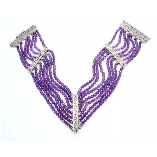 925 Ayar Gümüş Ametist Taşlı Choker Gerdanlık