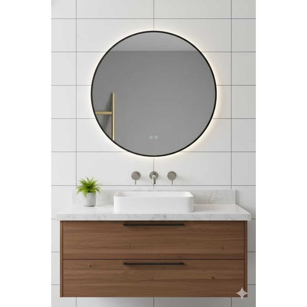 Avend Akıllı Ayna Buhar Tutmaz Yeni Nesil HD Yansıma Dokunmatik 2 Butonlu 3 Renk Led Işıklı Siyah Çerçeveli 90 cm Lüx Lavabo Duvar Makyaj Banyo Aynası
