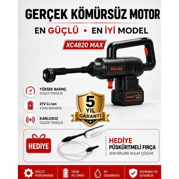 Okaoda XC4820MAX 2x4 Ah Akülü Yüksek Basınçlı Yıkama Makinesi