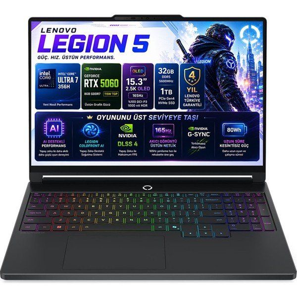 Lenovo Legion 5 15IPH11 83RW0004TR Ultra 7 356H 32 GB RAM 1 TB SSD RTX 5060 FreeDOS 15.3 inç Gaming Laptop