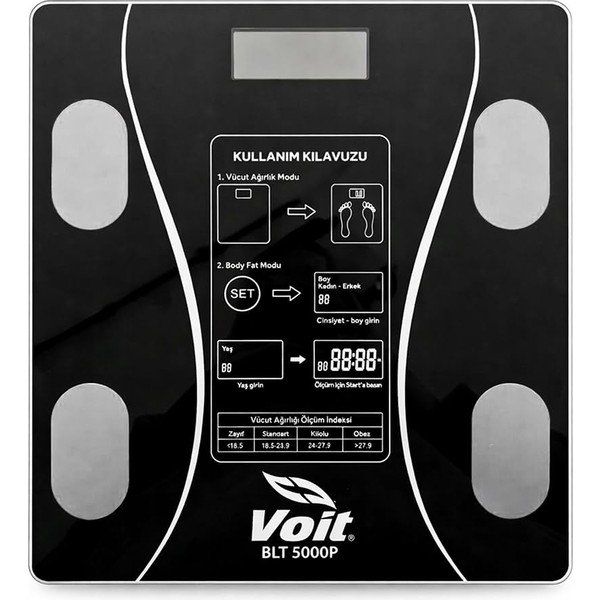 Voit BLT5000 Siyah Bluetooth Özellikli Akıllı Vücut Analiz Baskülü