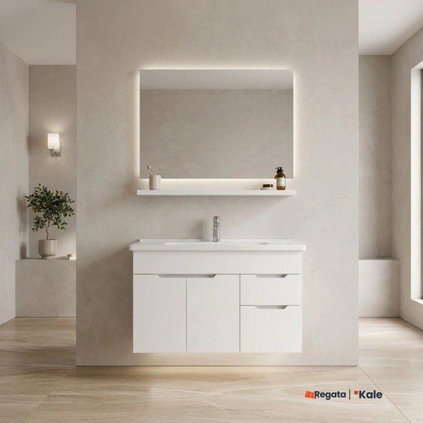 Kale Stora 100 cm Parlak Beyaz Banyo Dolabı Takımı